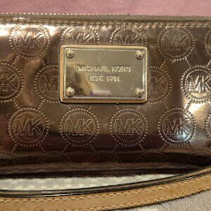 Michael Kors Gunmetal Bronze colored patent leather large wallet!!  ~